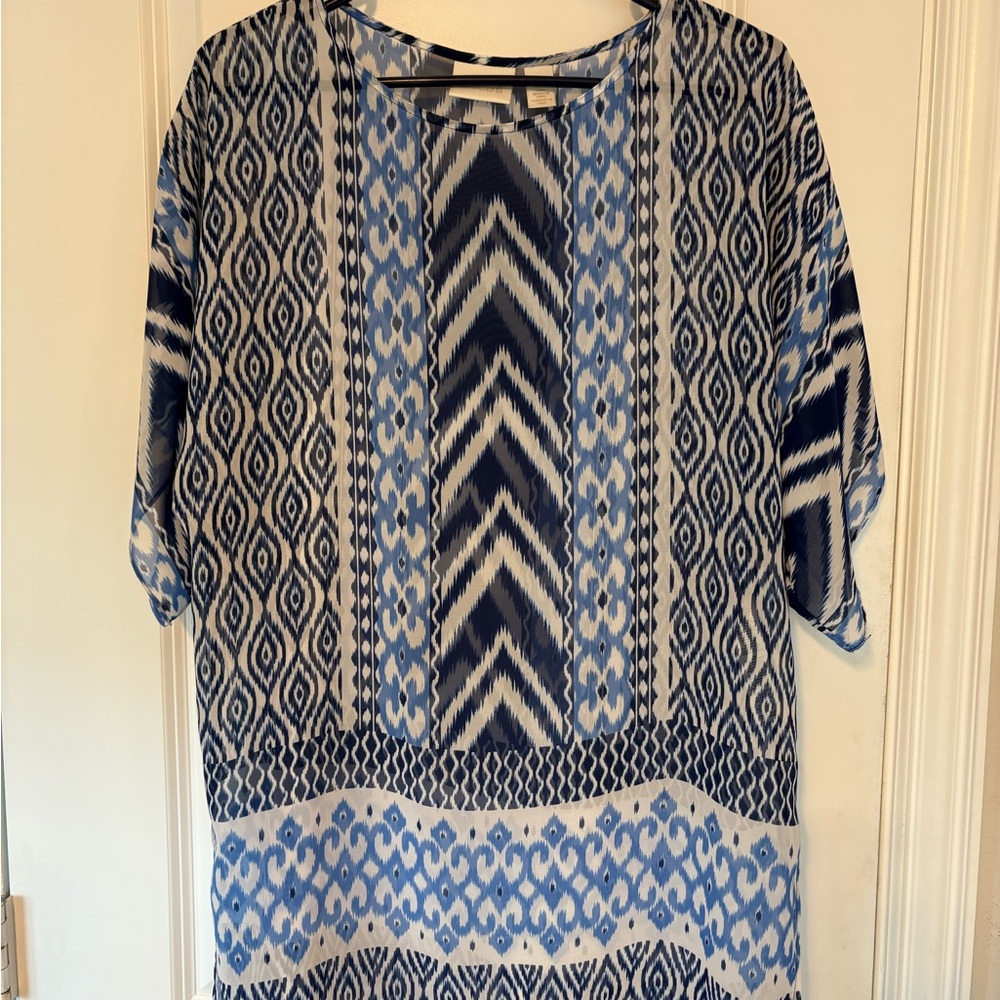 Blue and White Geometric Patterned Dress